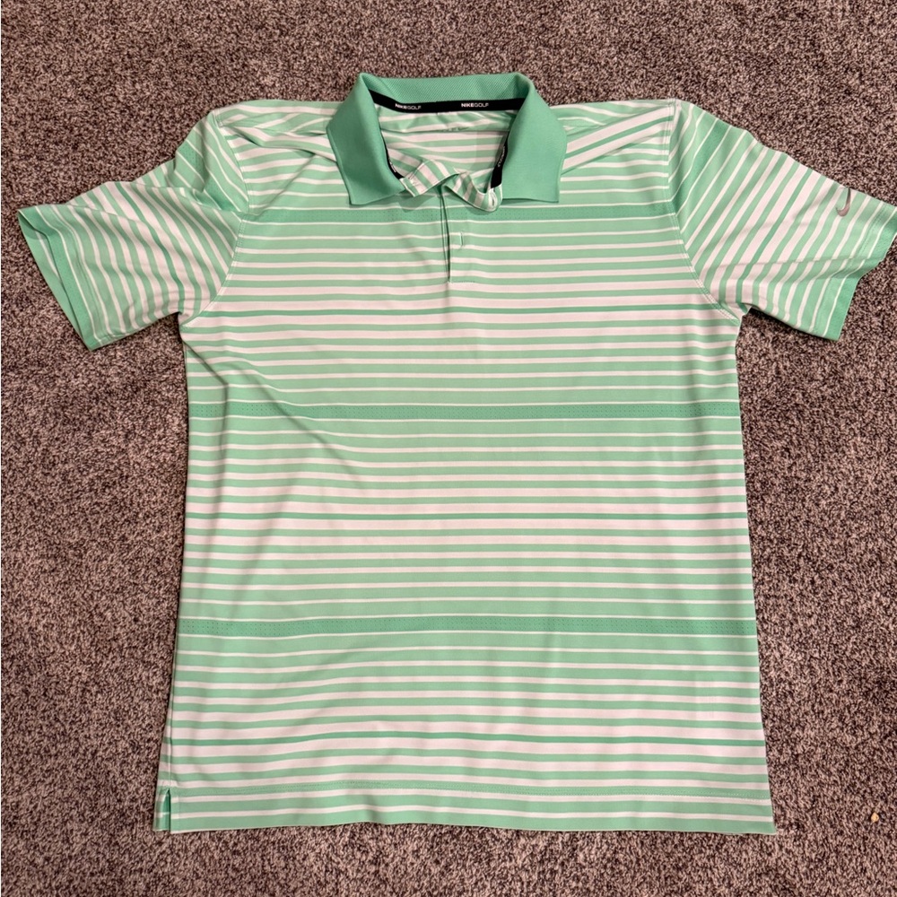 Nike Mint and White Striped Polo Shirt